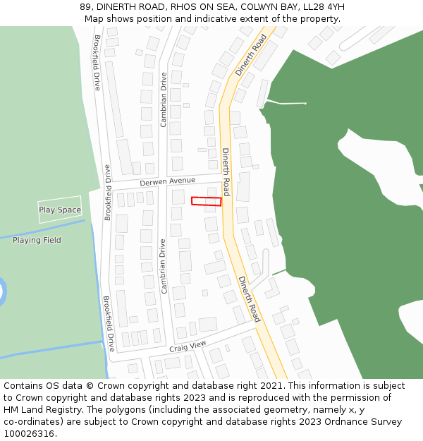 89, DINERTH ROAD, RHOS ON SEA, COLWYN BAY, LL28 4YH: Location map and indicative extent of plot