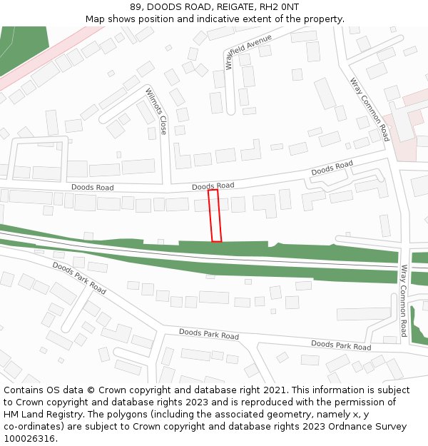 89, DOODS ROAD, REIGATE, RH2 0NT: Location map and indicative extent of plot