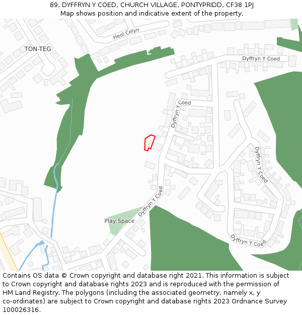 89, DYFFRYN Y COED, CHURCH VILLAGE, PONTYPRIDD, CF38 1PJ: Location map and indicative extent of plot