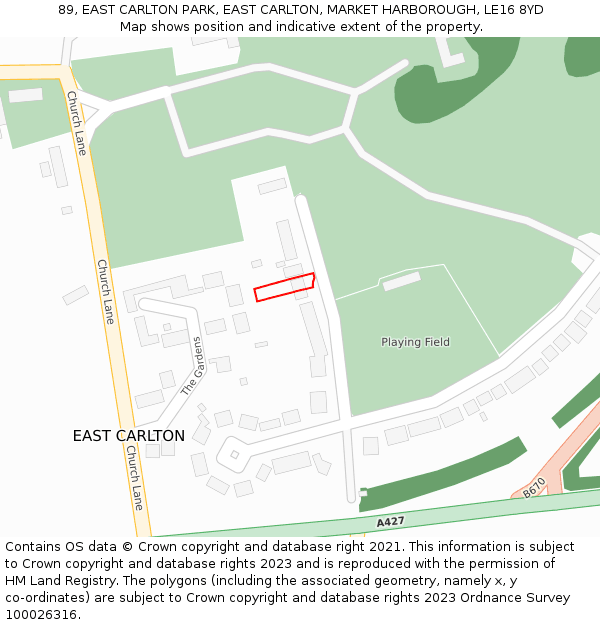 89, EAST CARLTON PARK, EAST CARLTON, MARKET HARBOROUGH, LE16 8YD: Location map and indicative extent of plot