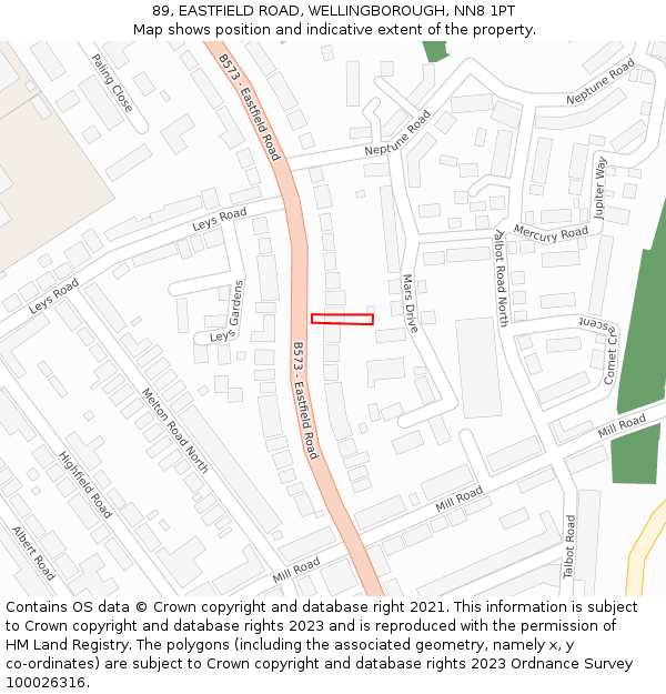 89, EASTFIELD ROAD, WELLINGBOROUGH, NN8 1PT: Location map and indicative extent of plot