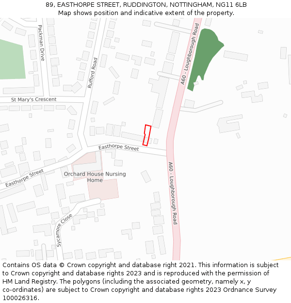 89, EASTHORPE STREET, RUDDINGTON, NOTTINGHAM, NG11 6LB: Location map and indicative extent of plot