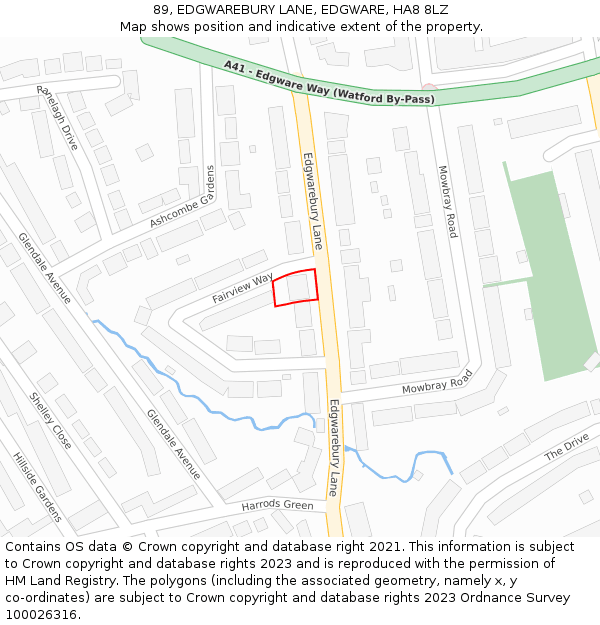 89, EDGWAREBURY LANE, EDGWARE, HA8 8LZ: Location map and indicative extent of plot