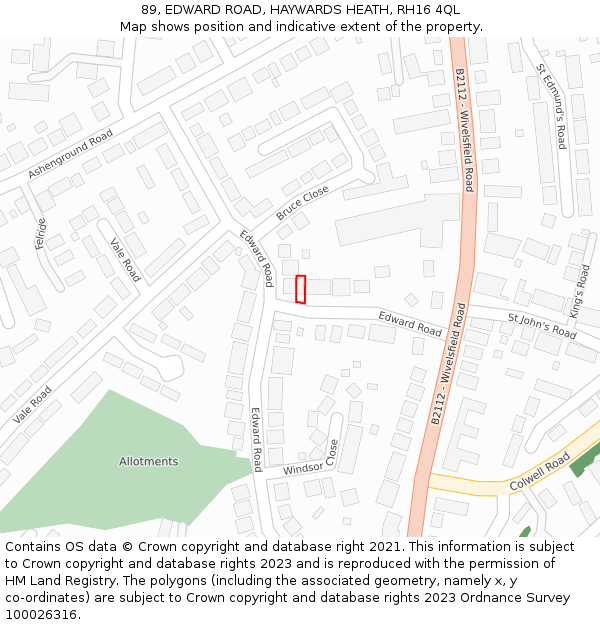 89, EDWARD ROAD, HAYWARDS HEATH, RH16 4QL: Location map and indicative extent of plot