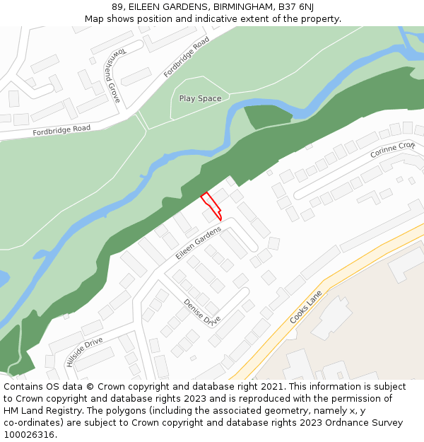 89, EILEEN GARDENS, BIRMINGHAM, B37 6NJ: Location map and indicative extent of plot