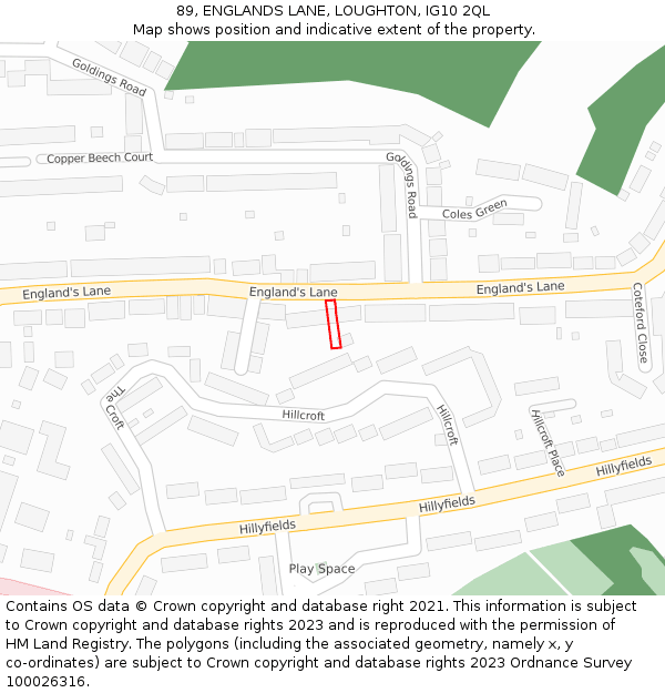 89, ENGLANDS LANE, LOUGHTON, IG10 2QL: Location map and indicative extent of plot