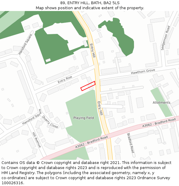 89, ENTRY HILL, BATH, BA2 5LS: Location map and indicative extent of plot