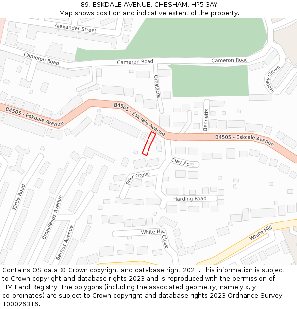 89, ESKDALE AVENUE, CHESHAM, HP5 3AY: Location map and indicative extent of plot