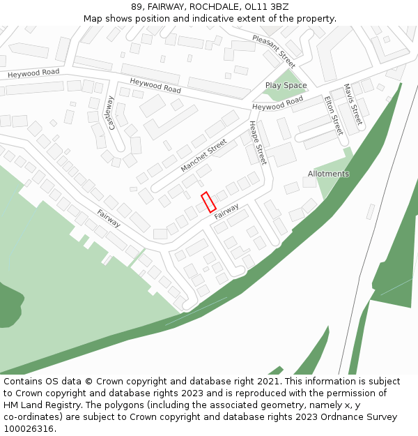 89, FAIRWAY, ROCHDALE, OL11 3BZ: Location map and indicative extent of plot