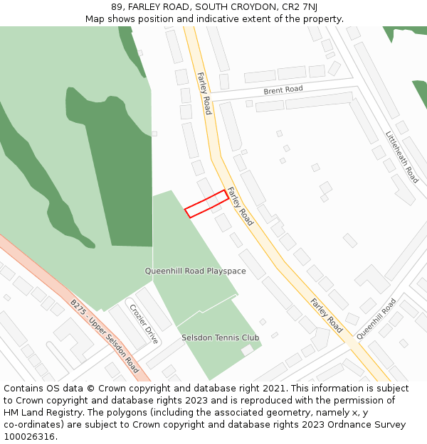 89, FARLEY ROAD, SOUTH CROYDON, CR2 7NJ: Location map and indicative extent of plot