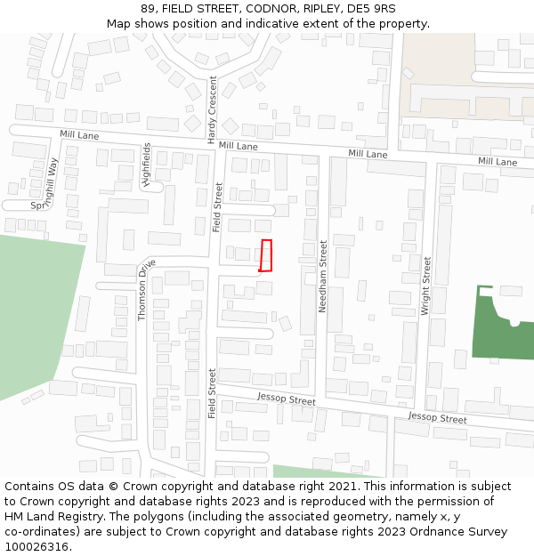 89, FIELD STREET, CODNOR, RIPLEY, DE5 9RS: Location map and indicative extent of plot