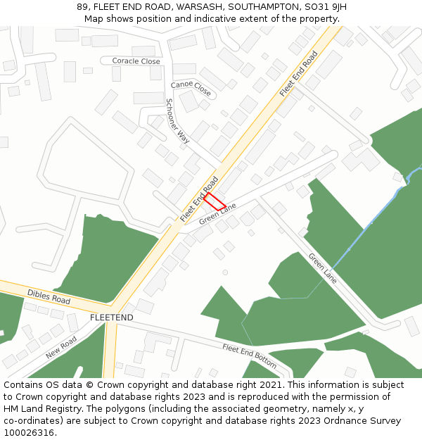 89, FLEET END ROAD, WARSASH, SOUTHAMPTON, SO31 9JH: Location map and indicative extent of plot