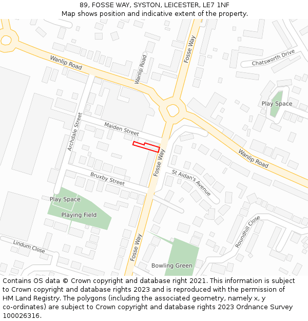 89, FOSSE WAY, SYSTON, LEICESTER, LE7 1NF: Location map and indicative extent of plot