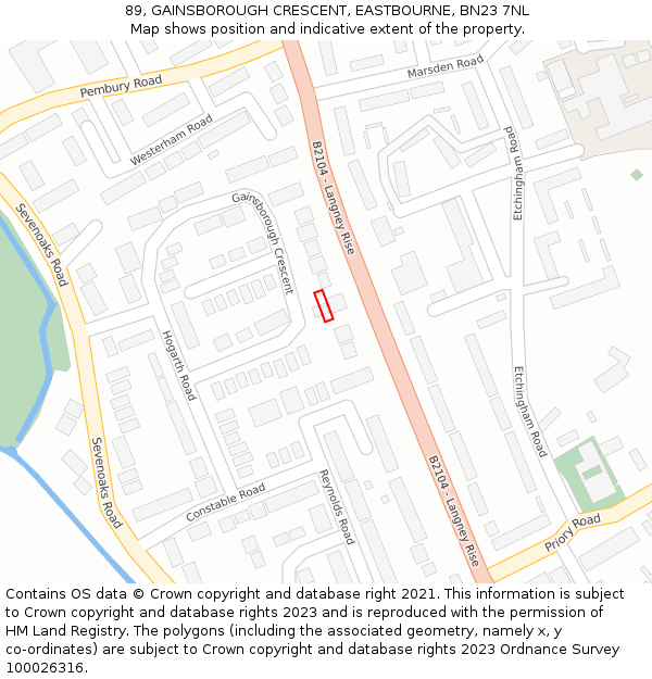 89, GAINSBOROUGH CRESCENT, EASTBOURNE, BN23 7NL: Location map and indicative extent of plot