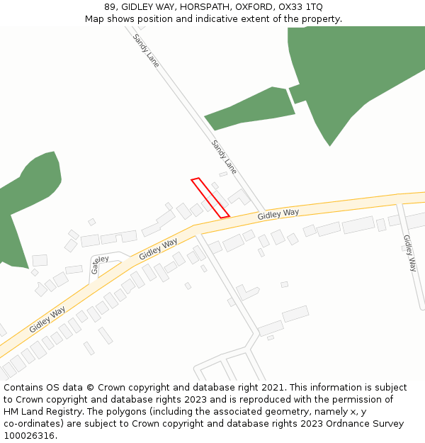 89, GIDLEY WAY, HORSPATH, OXFORD, OX33 1TQ: Location map and indicative extent of plot