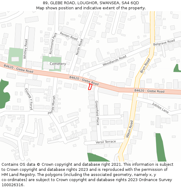 89, GLEBE ROAD, LOUGHOR, SWANSEA, SA4 6QD: Location map and indicative extent of plot