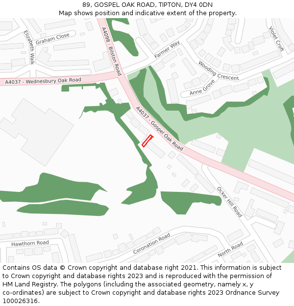 89, GOSPEL OAK ROAD, TIPTON, DY4 0DN: Location map and indicative extent of plot