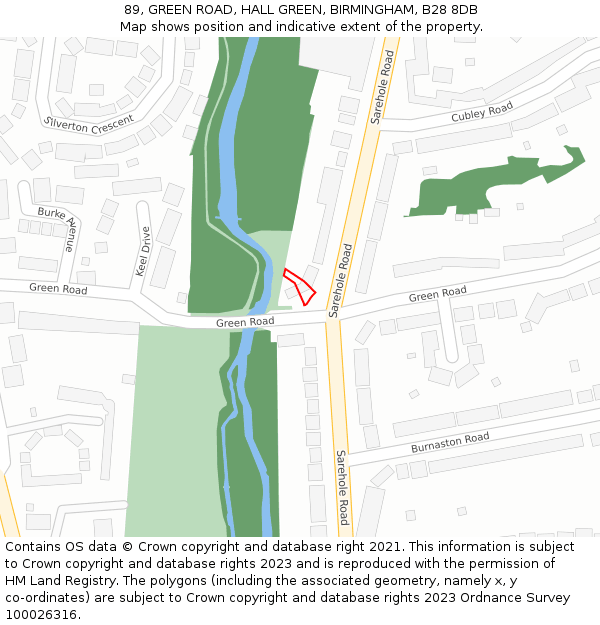 89, GREEN ROAD, HALL GREEN, BIRMINGHAM, B28 8DB: Location map and indicative extent of plot