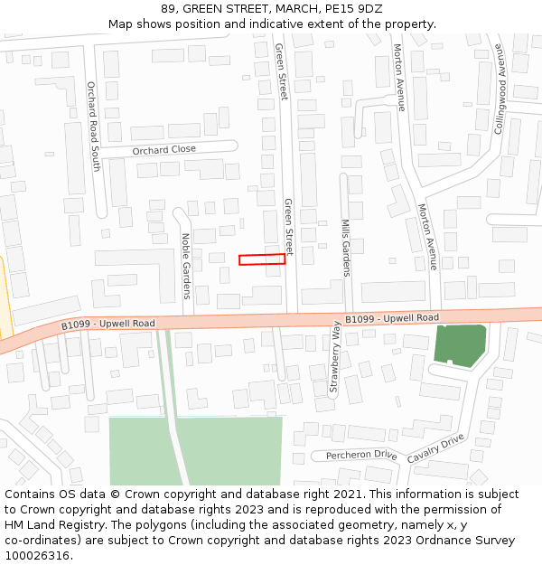 89, GREEN STREET, MARCH, PE15 9DZ: Location map and indicative extent of plot