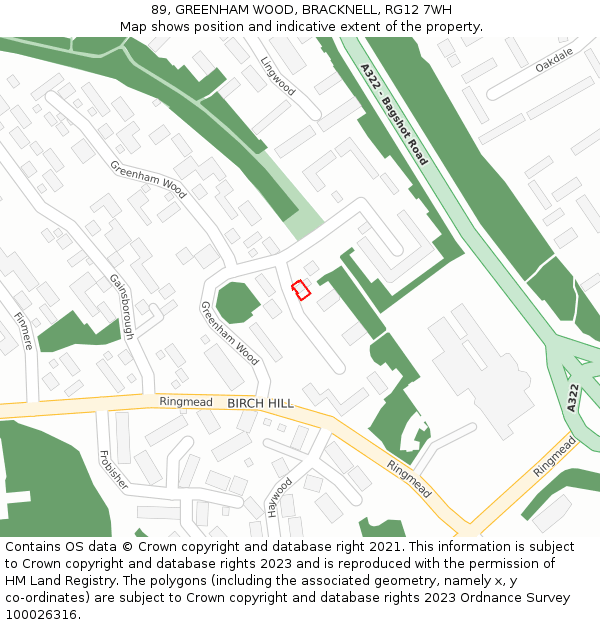 89, GREENHAM WOOD, BRACKNELL, RG12 7WH: Location map and indicative extent of plot