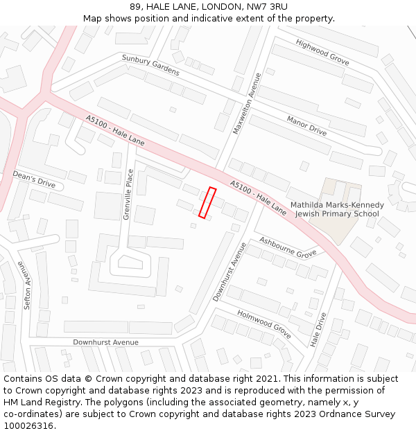 89, HALE LANE, LONDON, NW7 3RU: Location map and indicative extent of plot