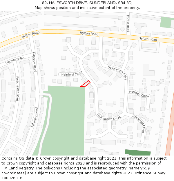 89, HALESWORTH DRIVE, SUNDERLAND, SR4 8DJ: Location map and indicative extent of plot