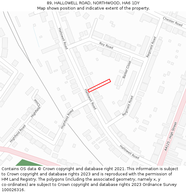 89, HALLOWELL ROAD, NORTHWOOD, HA6 1DY: Location map and indicative extent of plot