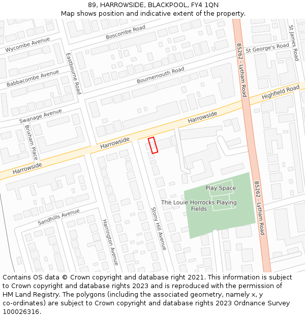 89, HARROWSIDE, BLACKPOOL, FY4 1QN: Location map and indicative extent of plot