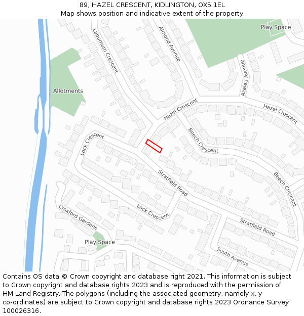 89, HAZEL CRESCENT, KIDLINGTON, OX5 1EL: Location map and indicative extent of plot