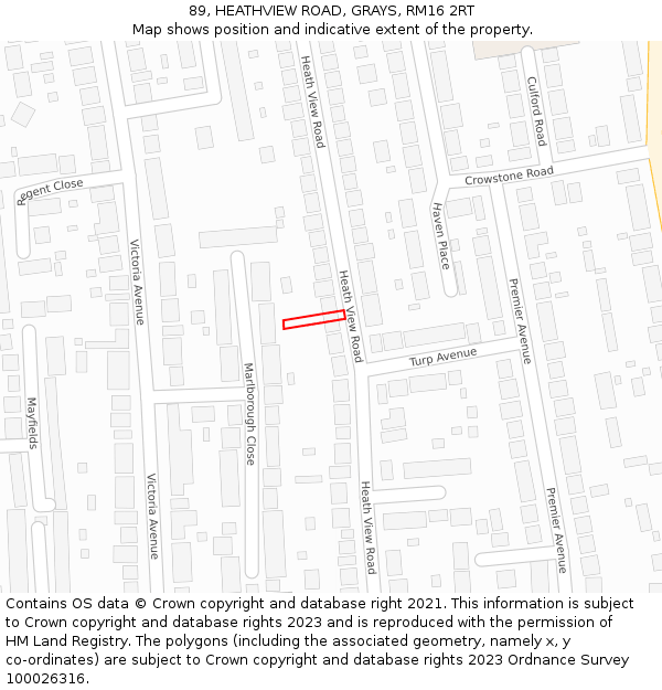 89, HEATHVIEW ROAD, GRAYS, RM16 2RT: Location map and indicative extent of plot