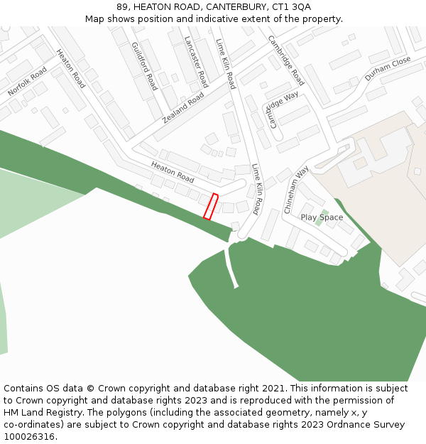 89, HEATON ROAD, CANTERBURY, CT1 3QA: Location map and indicative extent of plot