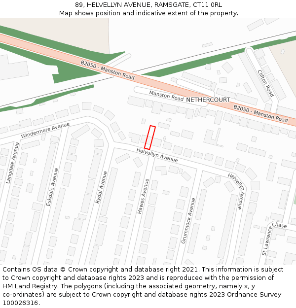 89, HELVELLYN AVENUE, RAMSGATE, CT11 0RL: Location map and indicative extent of plot