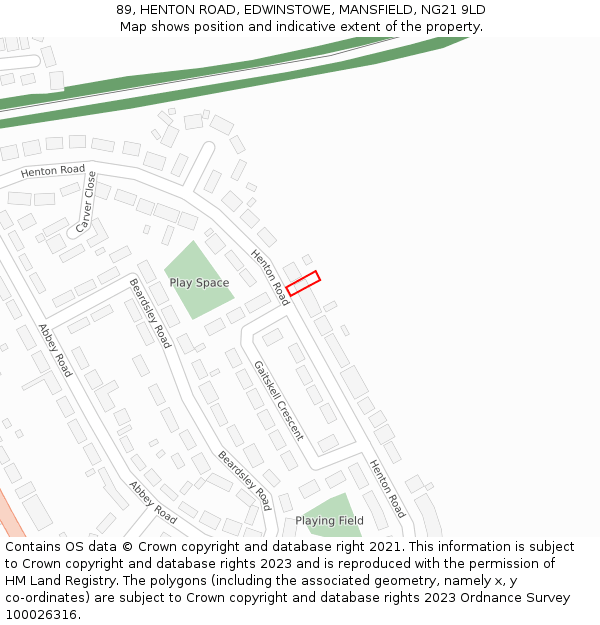 89, HENTON ROAD, EDWINSTOWE, MANSFIELD, NG21 9LD: Location map and indicative extent of plot