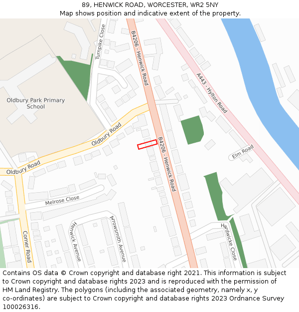 89, HENWICK ROAD, WORCESTER, WR2 5NY: Location map and indicative extent of plot