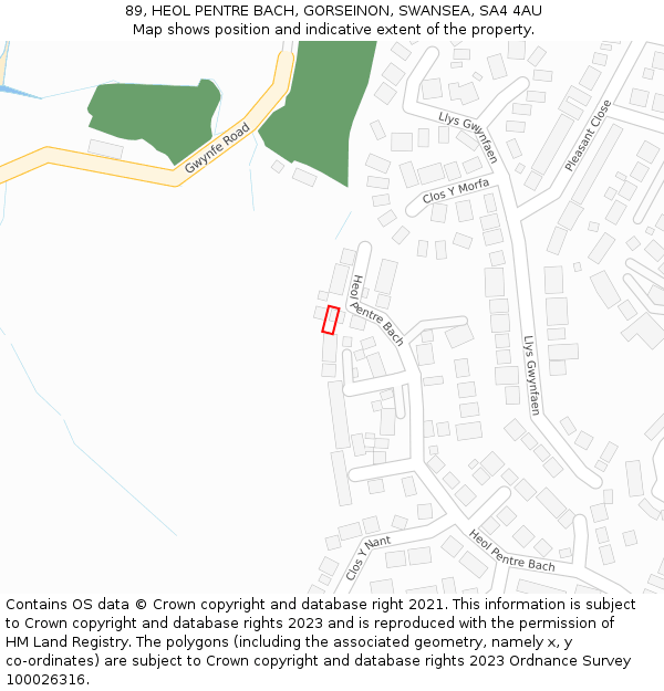 89, HEOL PENTRE BACH, GORSEINON, SWANSEA, SA4 4AU: Location map and indicative extent of plot