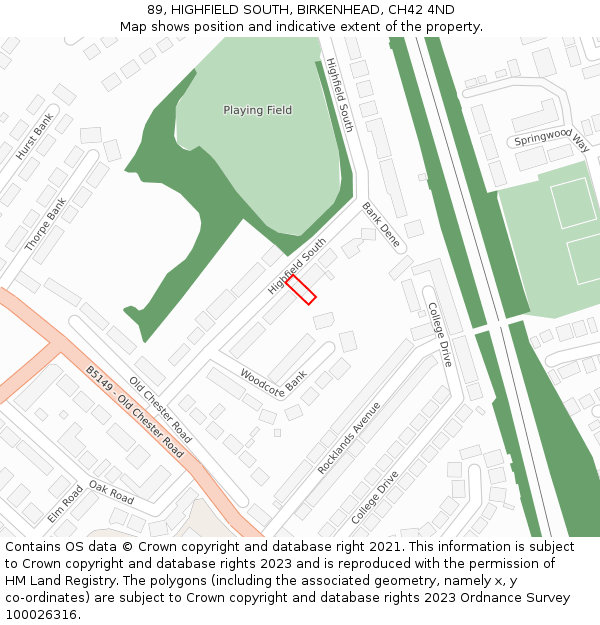 89, HIGHFIELD SOUTH, BIRKENHEAD, CH42 4ND: Location map and indicative extent of plot