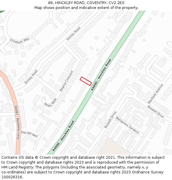 89, HINCKLEY ROAD, COVENTRY, CV2 2ES: Location map and indicative extent of plot