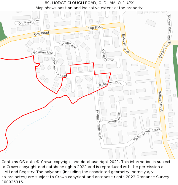 89, HODGE CLOUGH ROAD, OLDHAM, OL1 4PX: Location map and indicative extent of plot