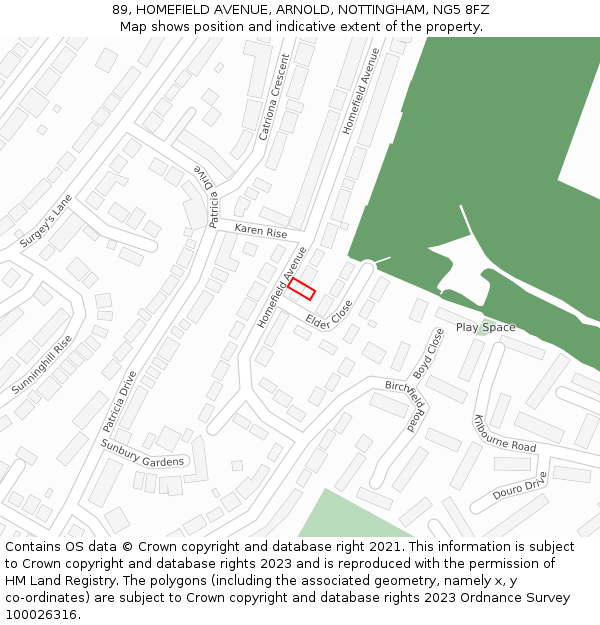 89, HOMEFIELD AVENUE, ARNOLD, NOTTINGHAM, NG5 8FZ: Location map and indicative extent of plot