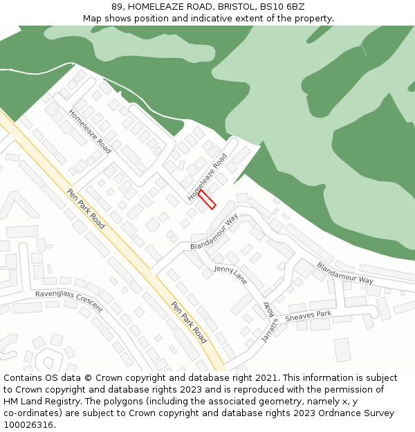 89, HOMELEAZE ROAD, BRISTOL, BS10 6BZ: Location map and indicative extent of plot