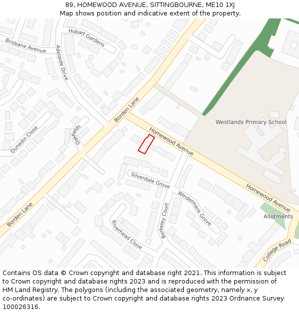 89, HOMEWOOD AVENUE, SITTINGBOURNE, ME10 1XJ: Location map and indicative extent of plot