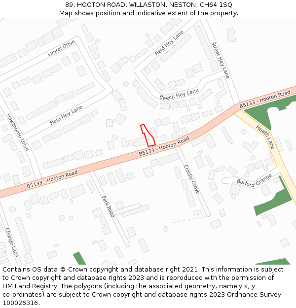 89, HOOTON ROAD, WILLASTON, NESTON, CH64 1SQ: Location map and indicative extent of plot