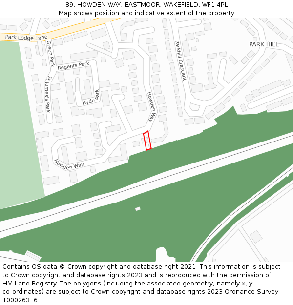 89, HOWDEN WAY, EASTMOOR, WAKEFIELD, WF1 4PL: Location map and indicative extent of plot