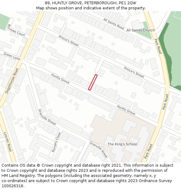 89, HUNTLY GROVE, PETERBOROUGH, PE1 2QW: Location map and indicative extent of plot