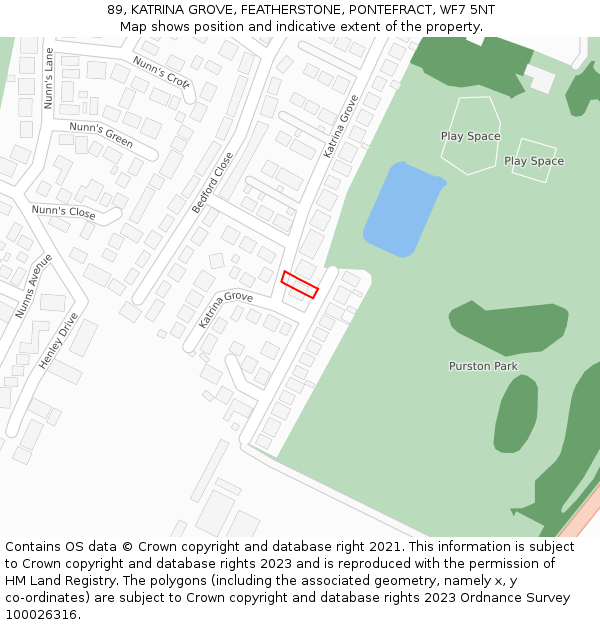 89, KATRINA GROVE, FEATHERSTONE, PONTEFRACT, WF7 5NT: Location map and indicative extent of plot