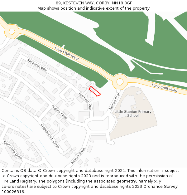 89, KESTEVEN WAY, CORBY, NN18 8GF: Location map and indicative extent of plot