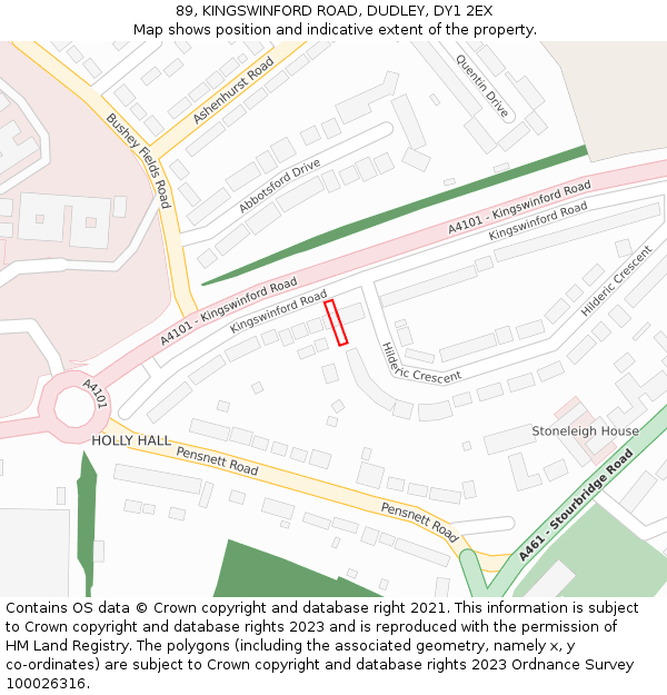 89, KINGSWINFORD ROAD, DUDLEY, DY1 2EX: Location map and indicative extent of plot