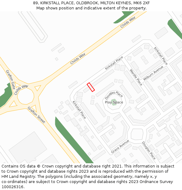 89, KIRKSTALL PLACE, OLDBROOK, MILTON KEYNES, MK6 2XF: Location map and indicative extent of plot