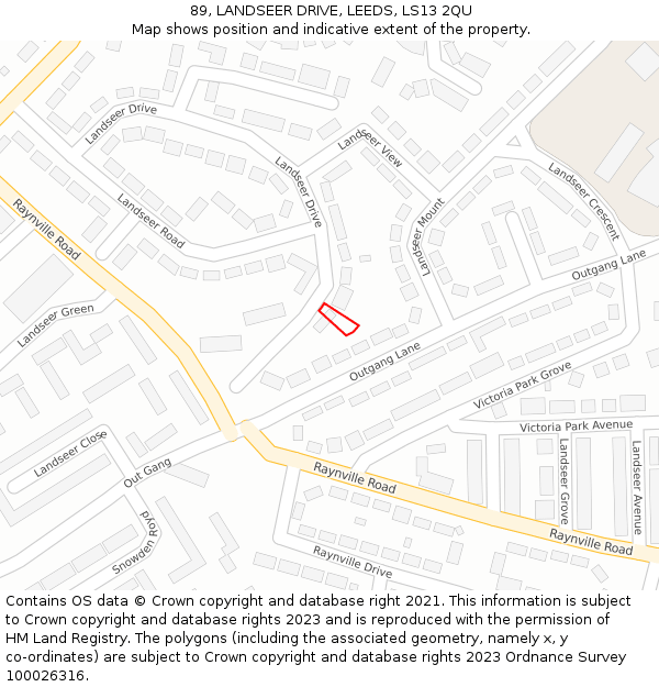 89, LANDSEER DRIVE, LEEDS, LS13 2QU: Location map and indicative extent of plot