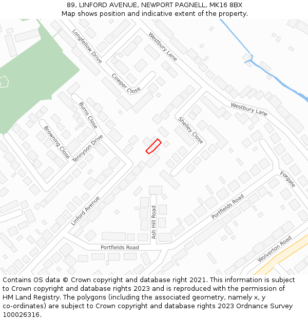 89, LINFORD AVENUE, NEWPORT PAGNELL, MK16 8BX: Location map and indicative extent of plot